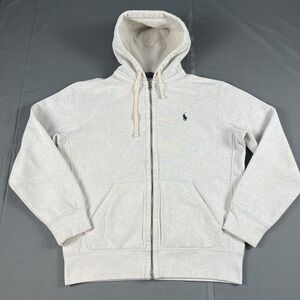 Polo Ralph Lauren Zip Up Hoodie Men's Medium Grey Green Waffle Lined Pony